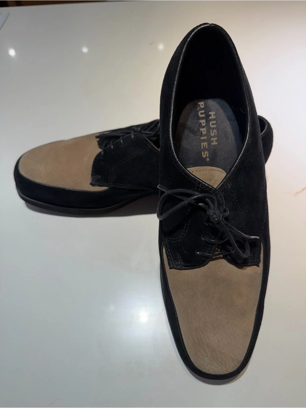 Hush Puppies Men's Black and Tan Two-Tone Suede Derbys
